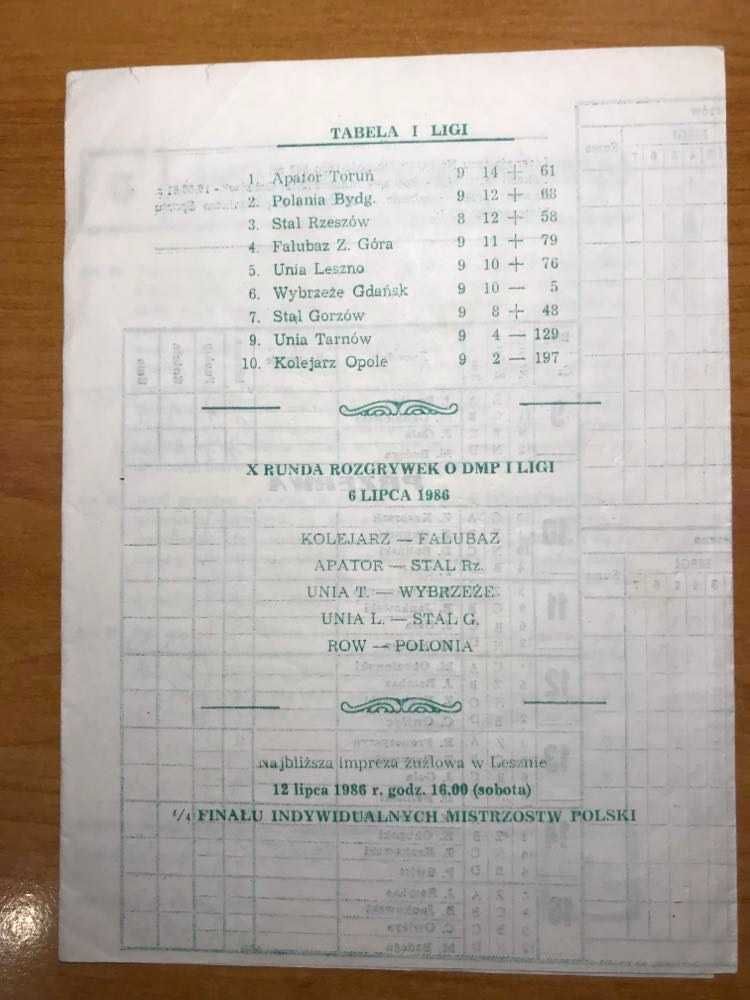 Program żużlowy DMP Unia Leszno - Stal Gorzów [1986r.]