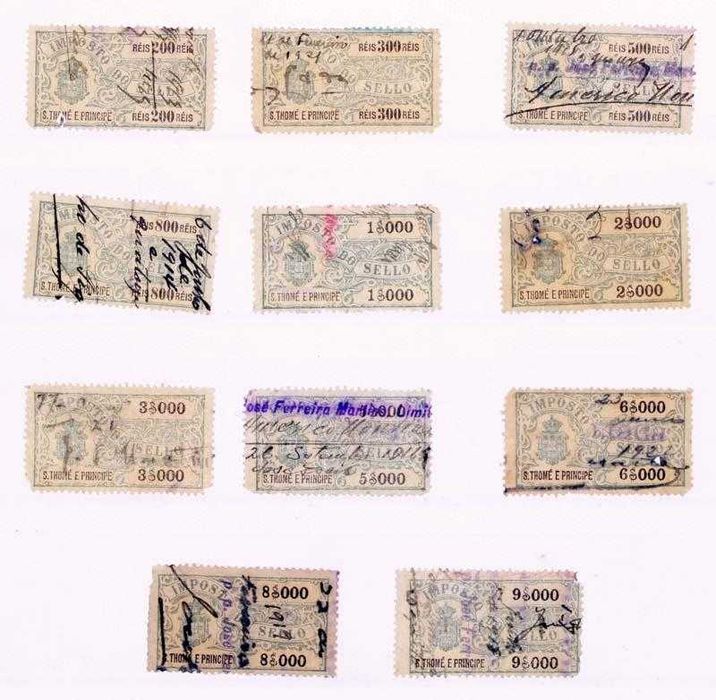 Conjunto de selos fiscais - Imposto de selo S. Tomé e Princípe - 1905