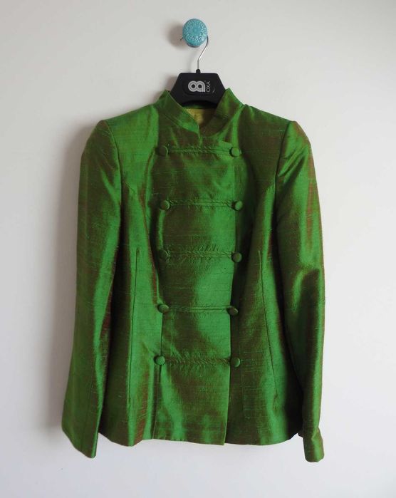 Haute couture jedwabny kostium garsonka silk soje jedwab szantung S M