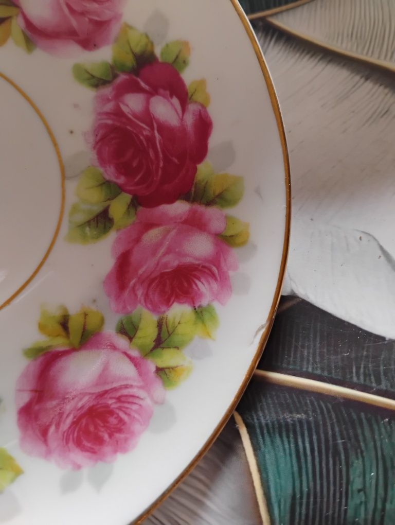 Filiżanki zestaw duo róże różyczki secesja przedwojenna porcelana anty