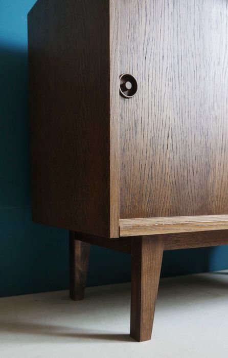 Komoda Vintage drewniana 160cm, przesuwne drzwi w stylu lat 60-tych