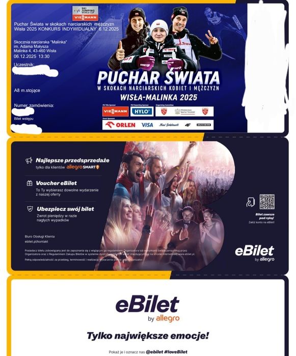 Bilety na skoki narciarskie w Wiśle. Puchar świata 06.12.2025r.