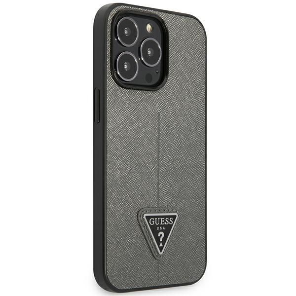 Etui Guess Saffiano Triangle Silver dla iPhone 14 Pro Max 6,7"