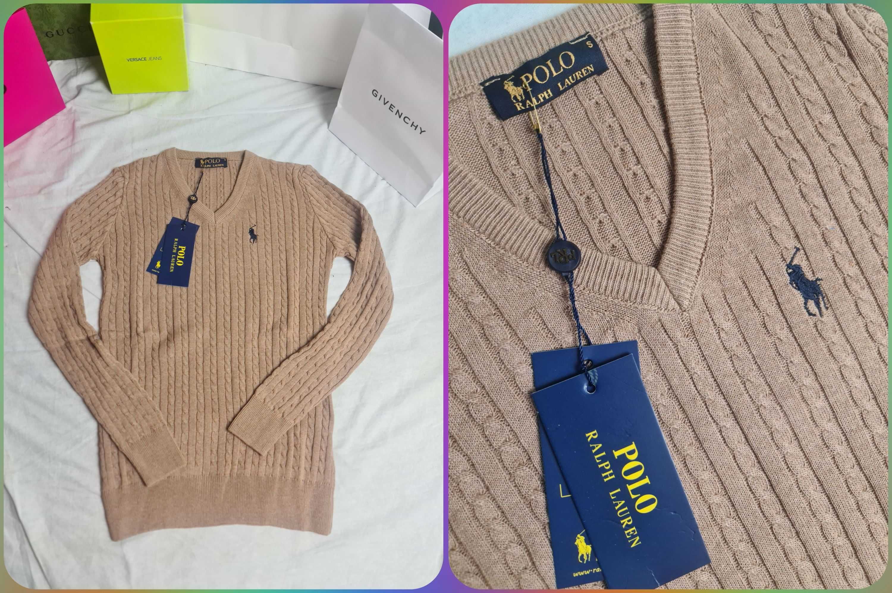 Sweter damski w serek ralph lauren kolory hit