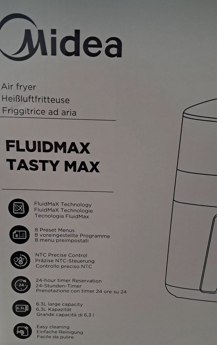 Frytkownica powietrzna Midea | MF-CN65E | Moc 1700 W | Pojemność 6,5 L