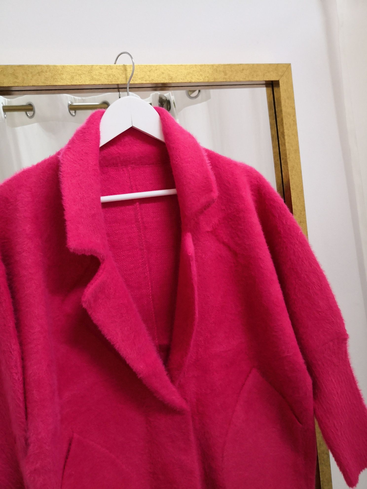 Płaszcz alpaka fuksja oversize