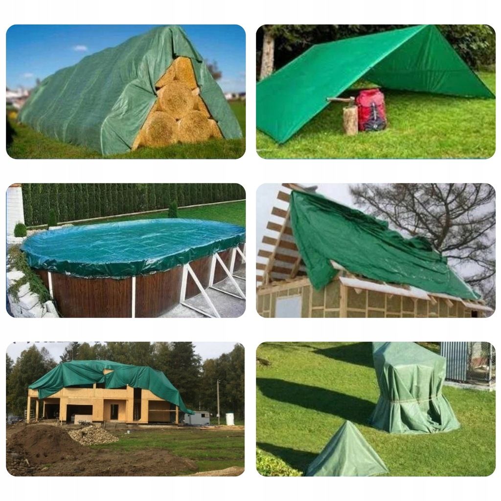 Plandeka Mocna ZIELONA 2x6m 90g Mrozoodporna oczkowana zakute rogi