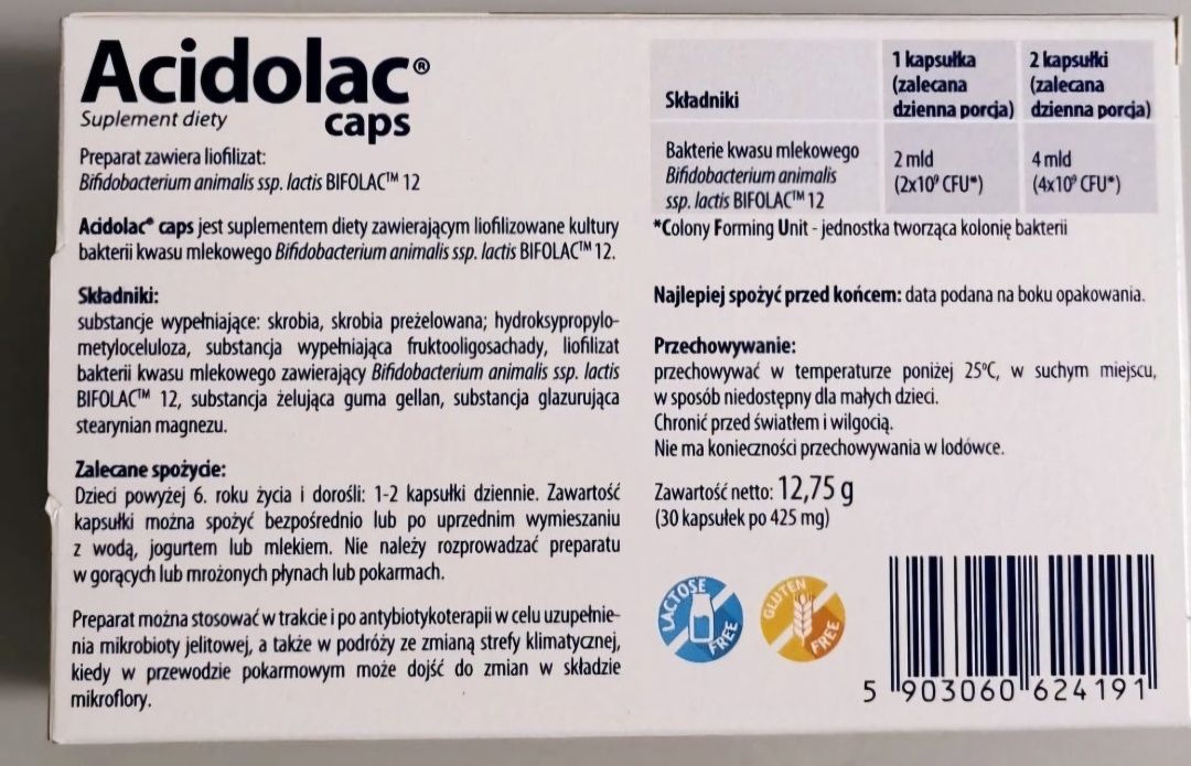 10 x Nowe tabletki osłonowe Acidolac Caps