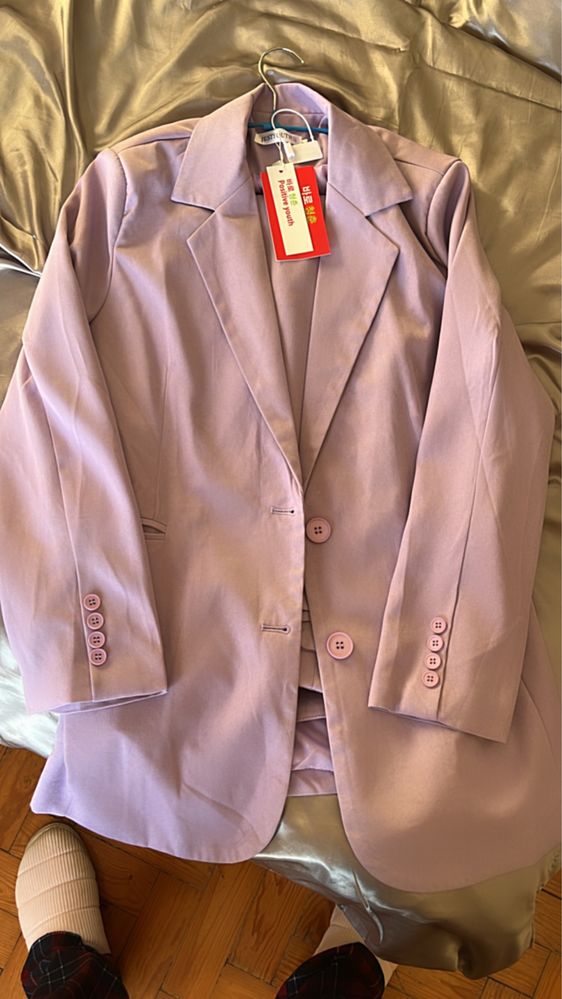 elegante de blazer e calças de poliéster