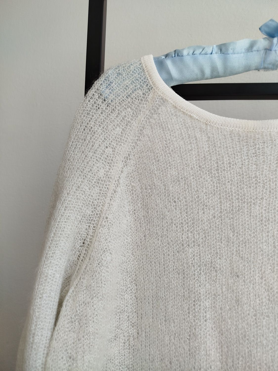 Sweterek cienki ,mohair 12 RIVER ISLAND białokremowy