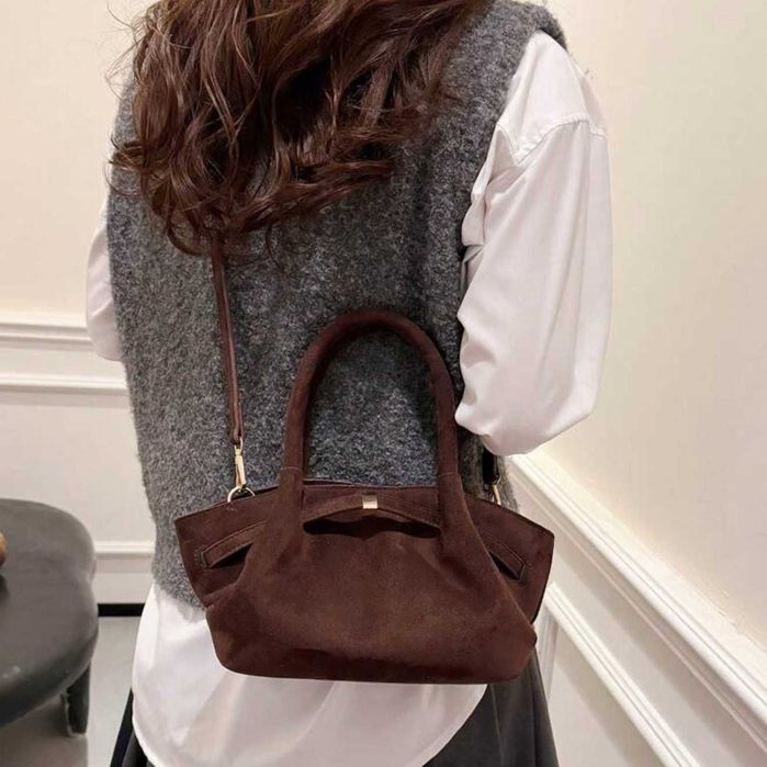 Стильна сумка гондола тоут жіноча коричнева колір кави якісна екозамша