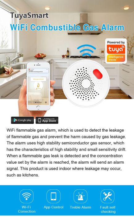 Умный датчик утечки газа Tuya