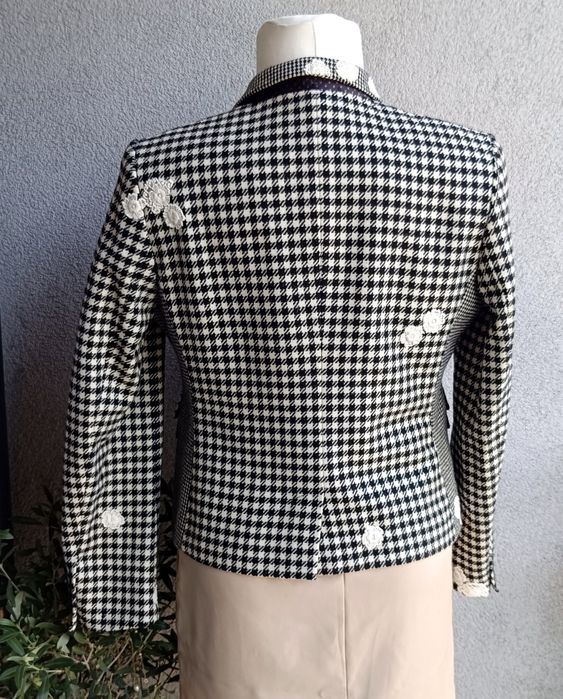 M L biust 51-52x2 jacket wool pepitka kwiaty romantic classic