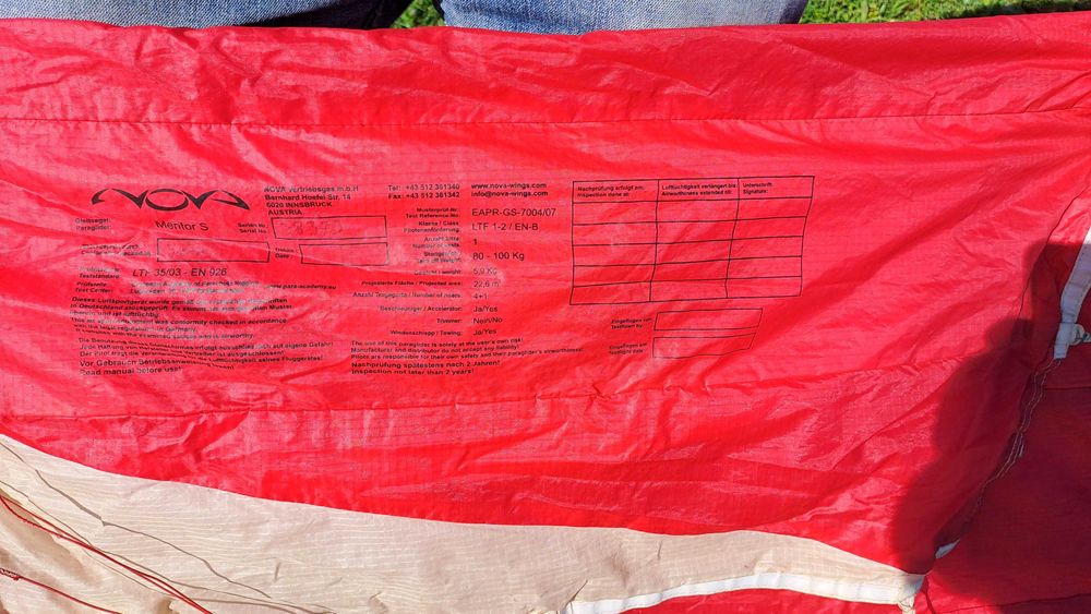 Parapente Nova Mentor S LTF 1/2 EN- B 80/100Kg