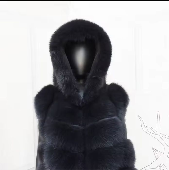Kontantto dluga czarna kamizelka z kapturem z lisa xs-11xl