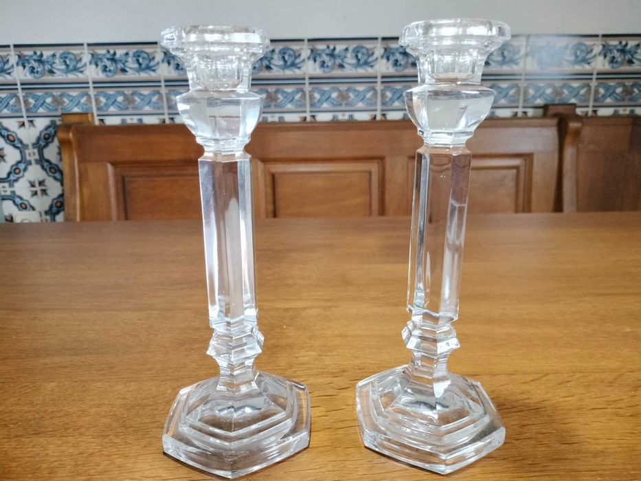 Par de Castiçais de Cristal de vidro transparente