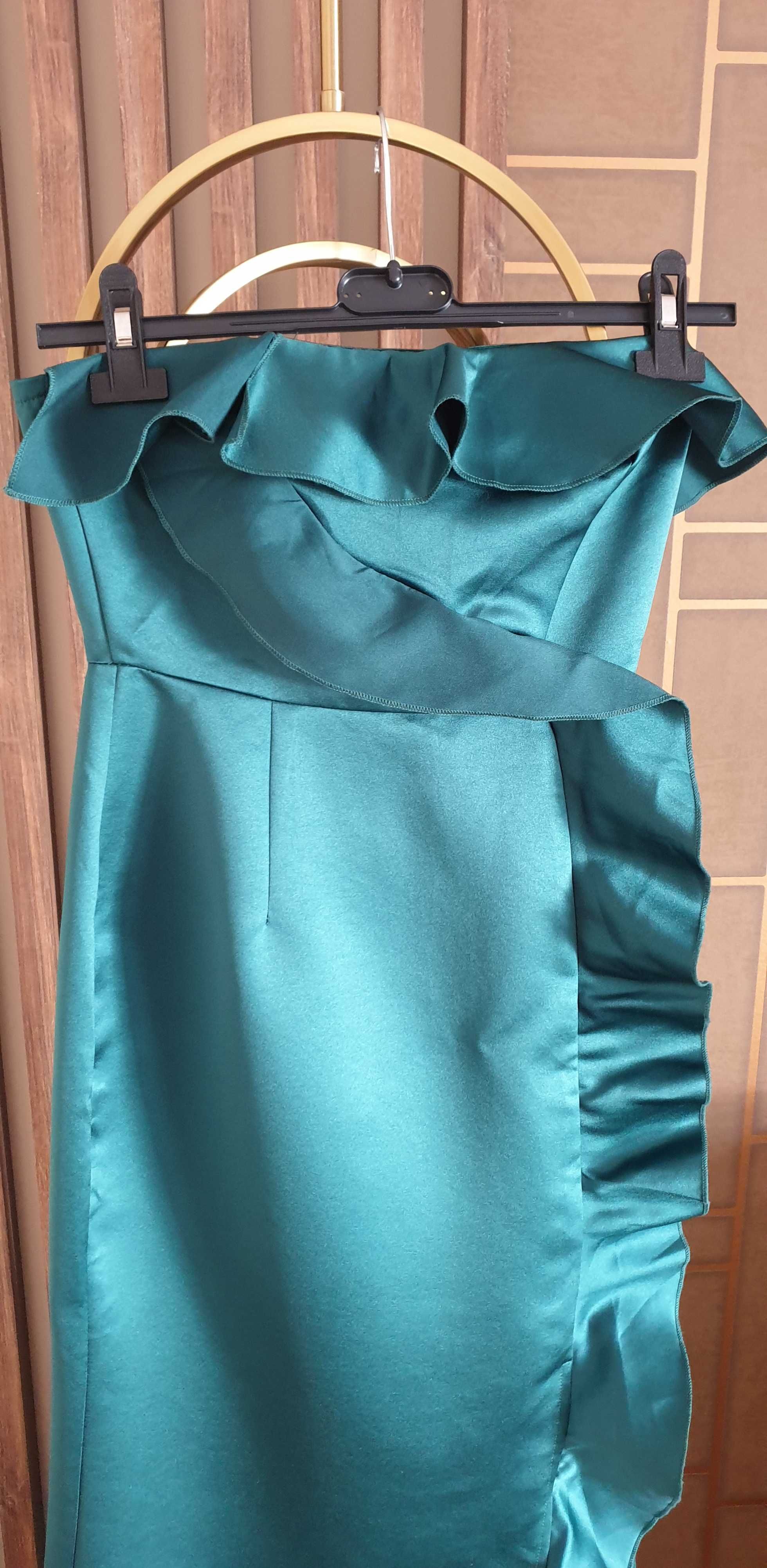 Sukienka XS/34 - Pretty Little Thing Emerald Green Satin Frill