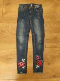 Spodnie jeans wyszywane rurki lycra 128
