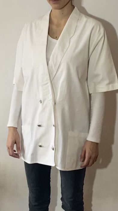 Biały dwurzędowa marynarka bawełna żakiet oversize M L 40