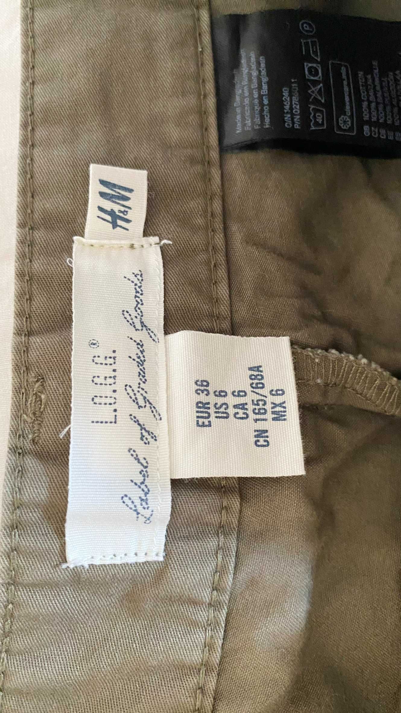 Bawełniane szorty z wiązaniem Khaki H&M rozm. 36/S