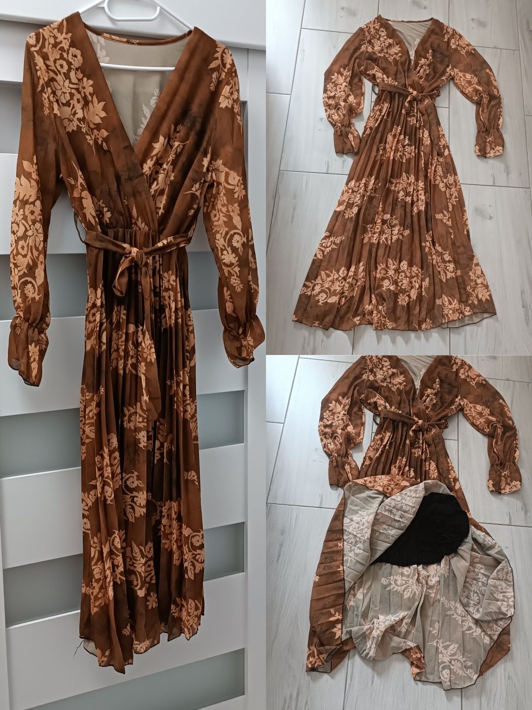 Sukienka uni na S M L xl dół plisowany dekolt serek