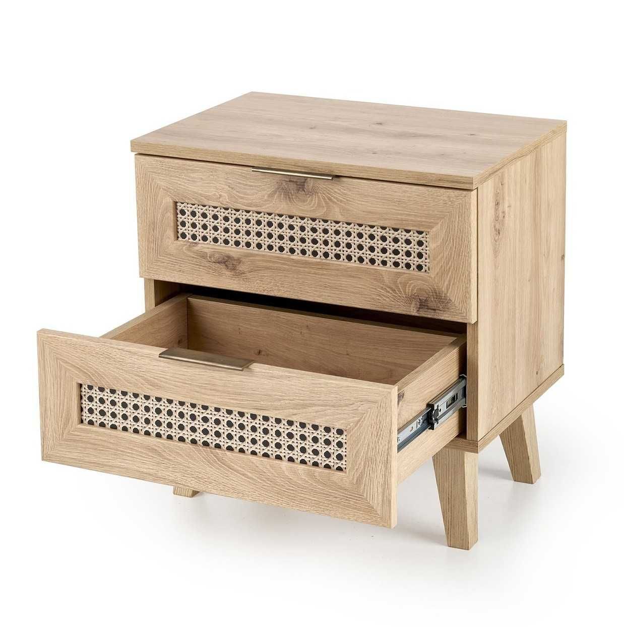 Szafka nocna BORNEO SN-1 plecionka wiedeńska, dąb artisan/czarny