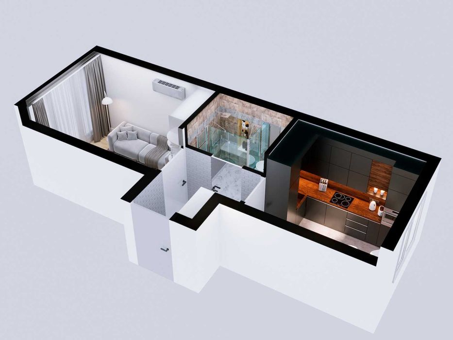 1-кім роздільна 18.5м2 | Газ | Центральні коммунікації | Aura Building