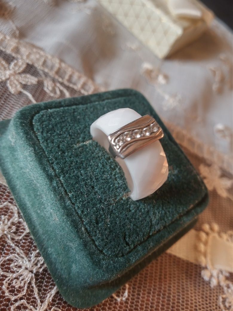 Pierścionek srebro 925 z porcelaną  retro