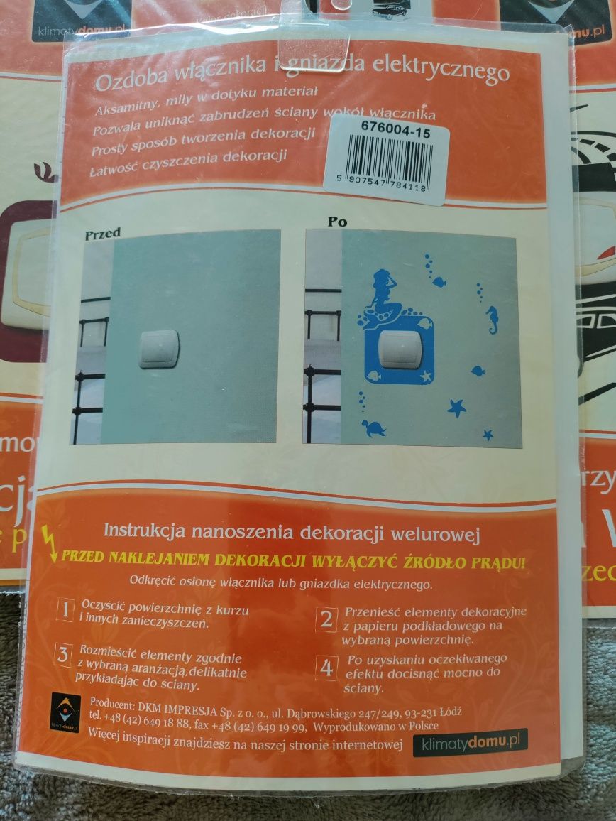 Samoprzylepna dekoracja welurowa, ozdoba włącznika i gniazda elektr.