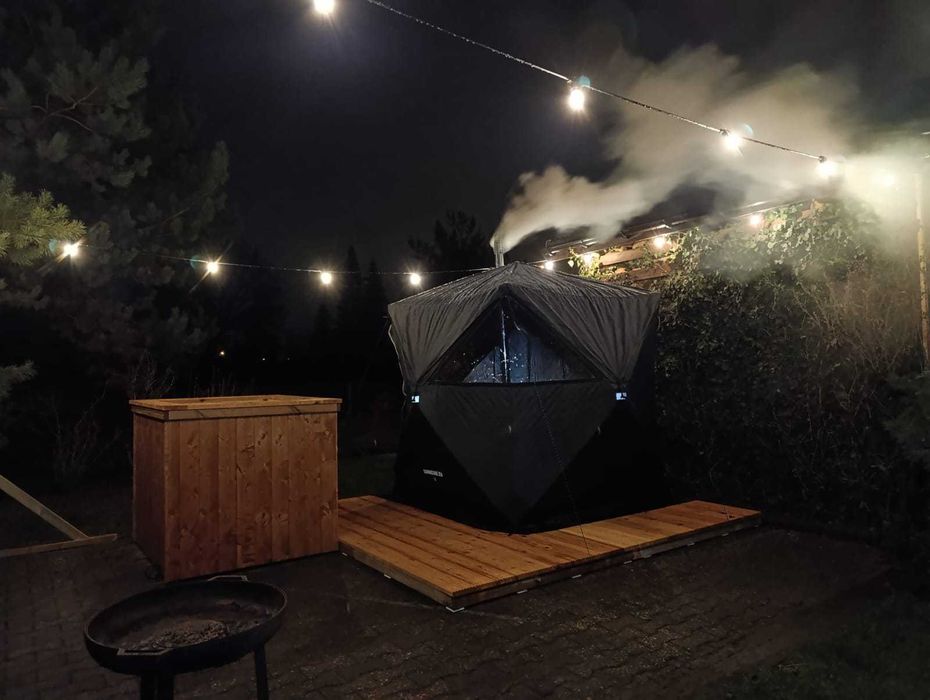 Sauna mobilna z piecem na drewno - wynajem, sauna do wynajęcia