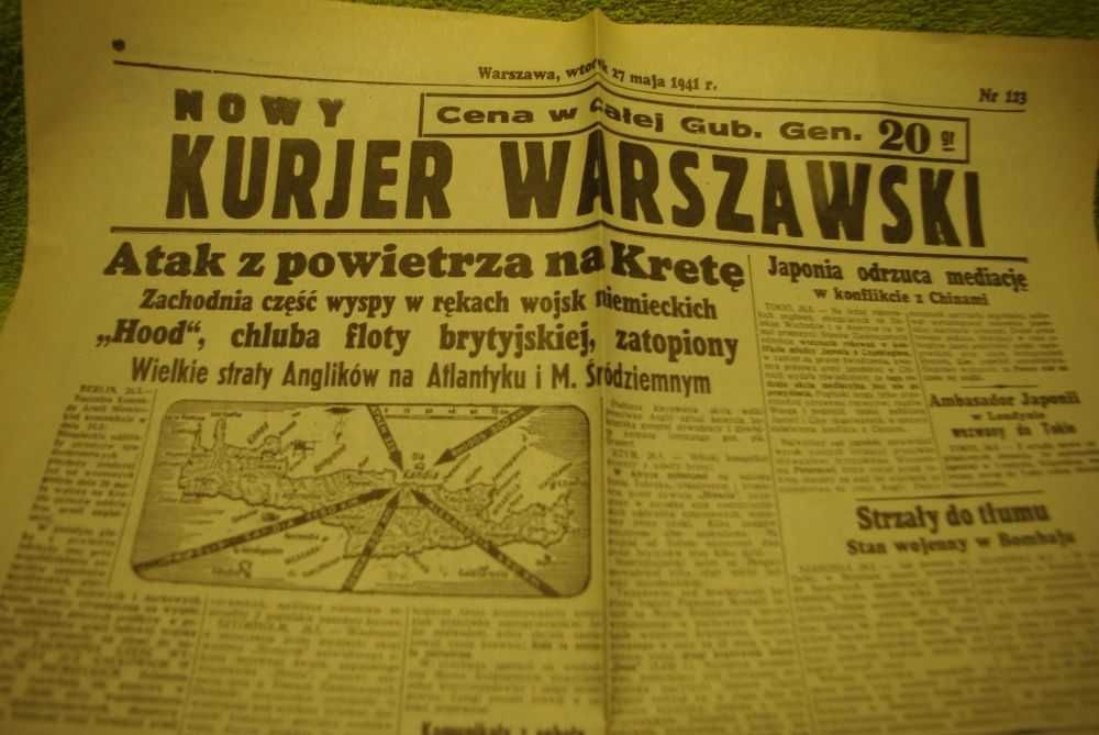 Nowy kurier warszawski gazeta okupacyjna WH LW Kreta 1941 HMS HOOD