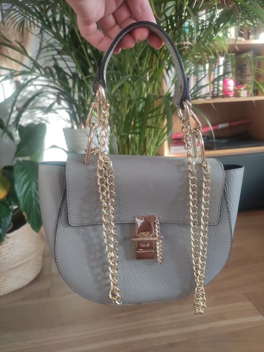 Piękna szara torebka ze skóry. Jak nowa