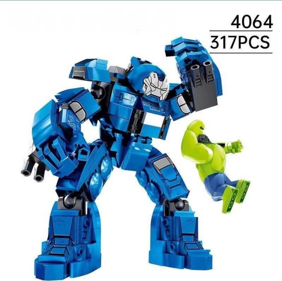 Klocki Avengers Niebieski Robot Pojazd Iron-Man Hulk 317 elementów