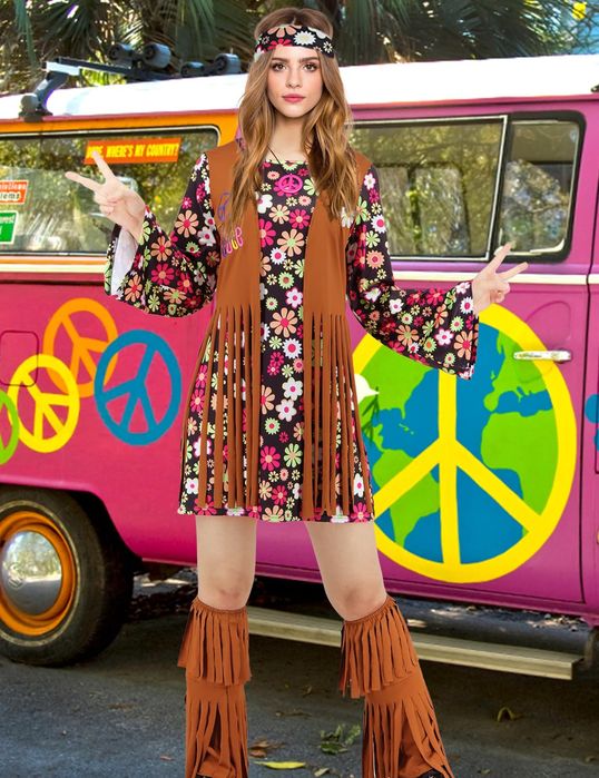 Kostium Hipisowski Damski Przebranie Lata 60 70 Strój Halloween Roz XL