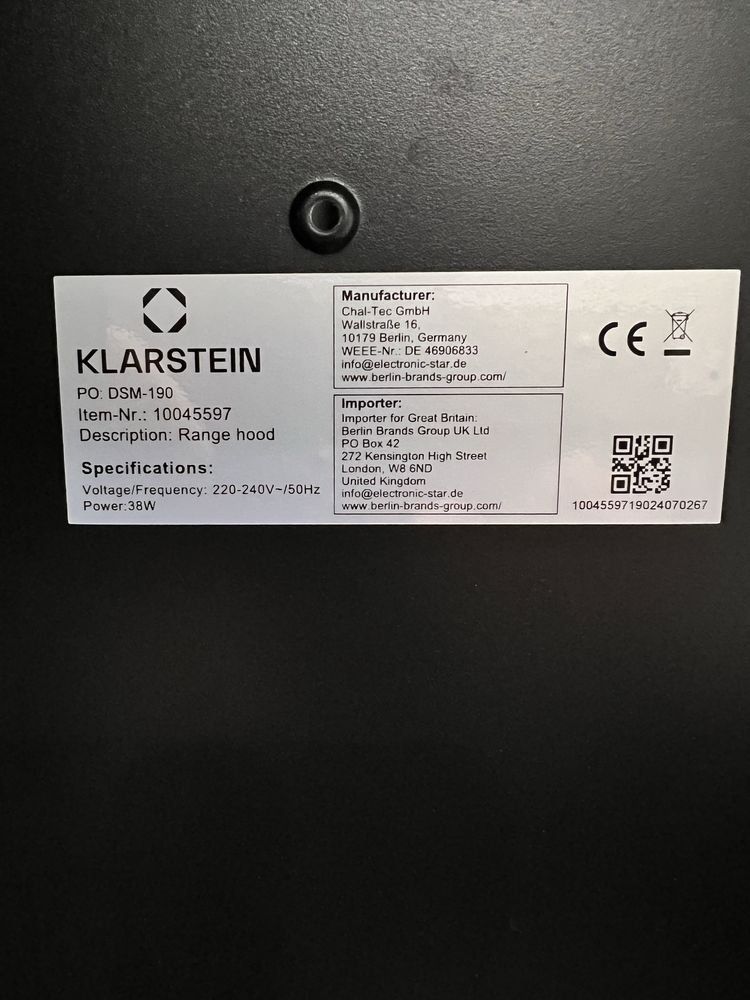 Витяжка з Німеччини Klarstein Contempo Neo 10045597