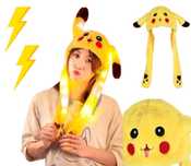 Pluszowa czapka z ruchomymi uszami Pikachu Pokemon, świecąca LED