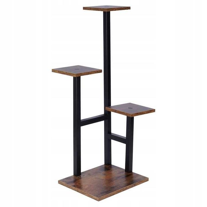 Kwietnik Stojący Metalowy Drewniany 4 Doniczki Z Kwiatami Rośliny 84cm