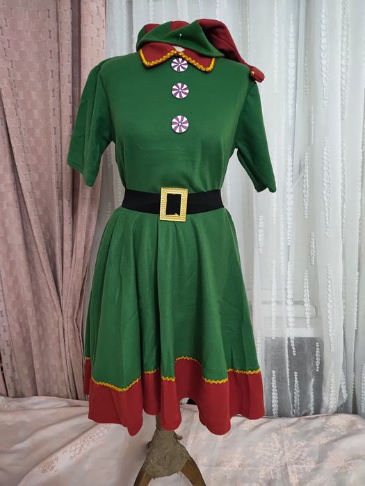 Strój przebranie święta elf pomocnik Mikołaja pani Mikołajowa roz L