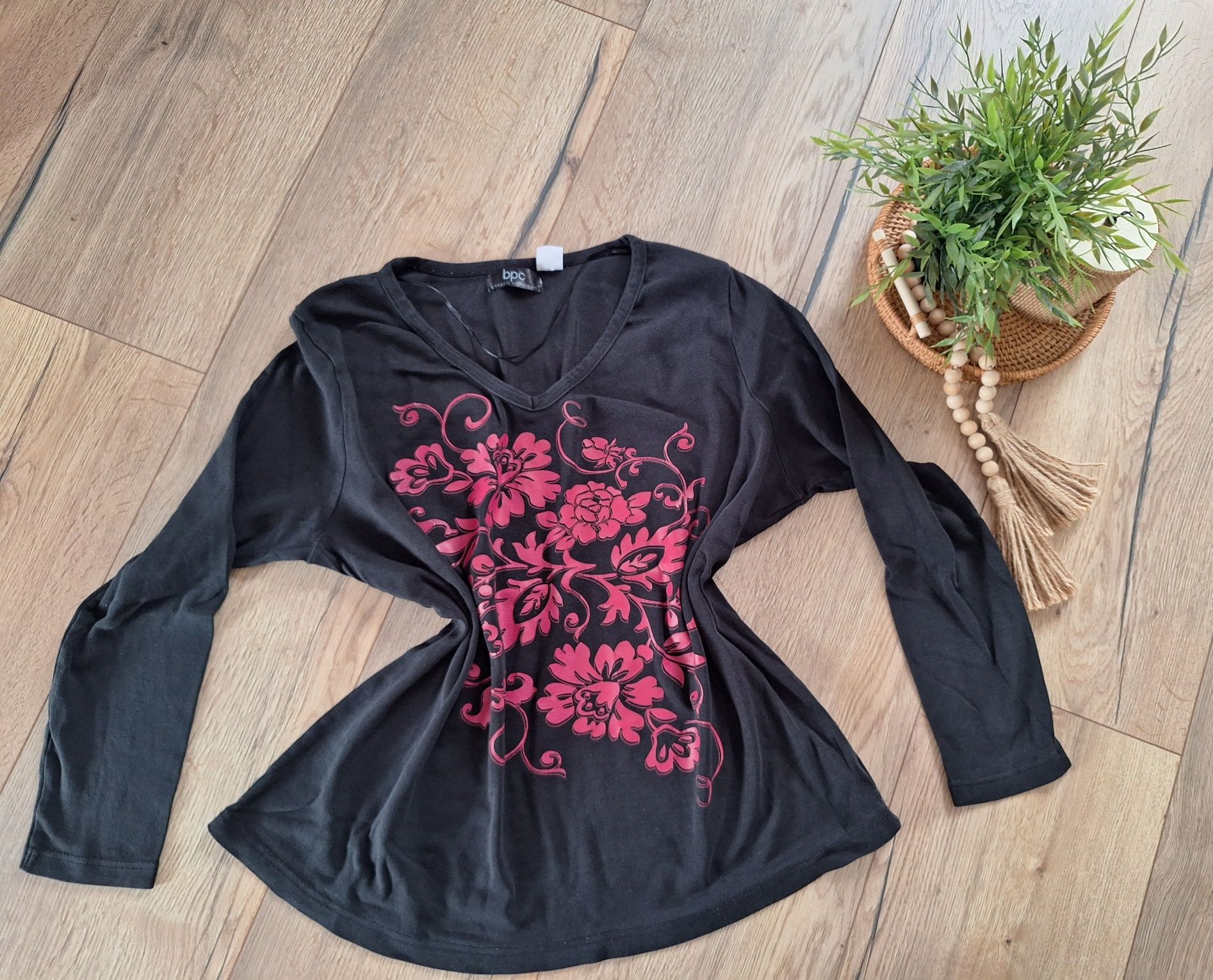 Czarna cienka bluzka długi rękaw 5/6XL Bonprix