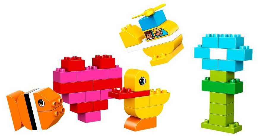 LEGO DUPLO Klocki 43 elementy - serce kaczka ryba kwiat helikopter mix