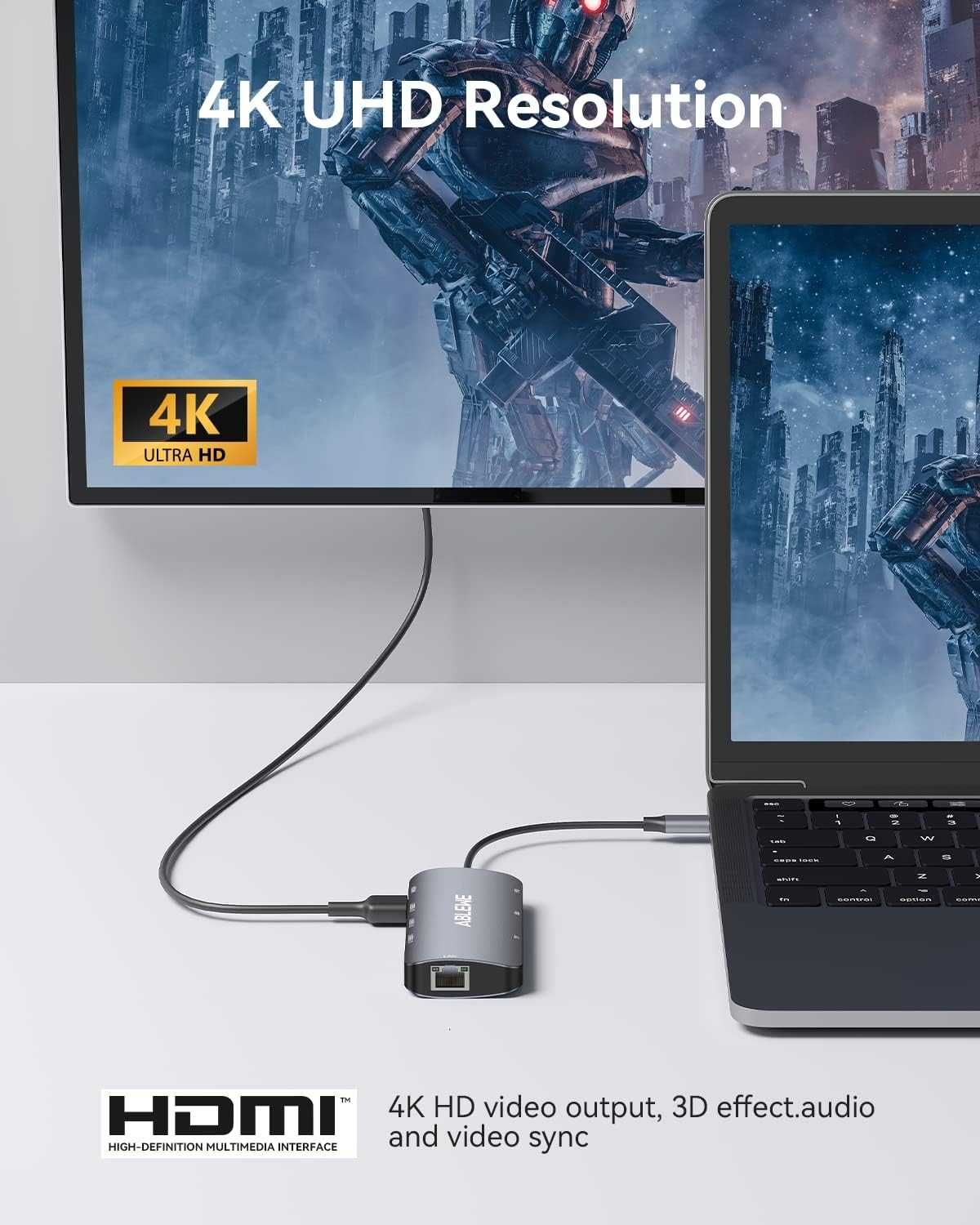 Hub USB C, 8 w 1 adapter wieloportowy USB C na HDMI z 1000 m Ethernet