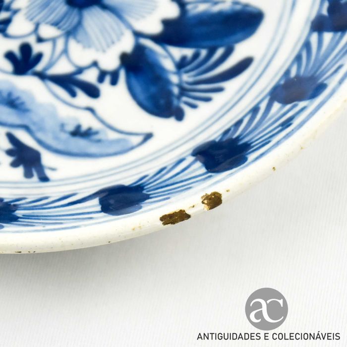 Prato Porcelana da China,Azul e Branco, Dinastia Qing (1644 a 1911)