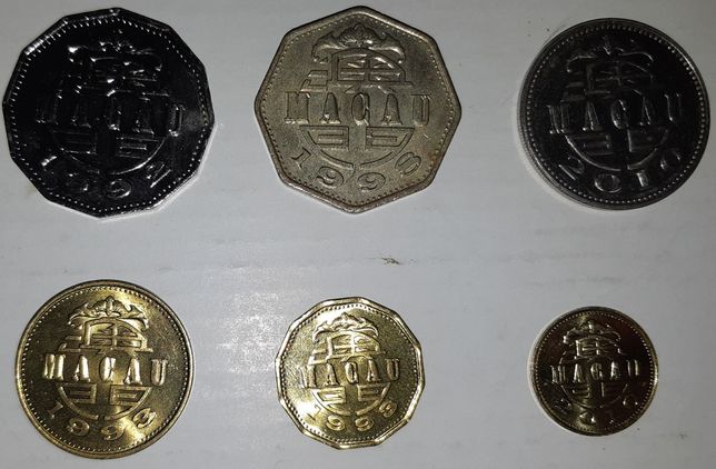Set moedas de 10, 20, 50 avos e 1, 2, 5 patacas Macau de coleção