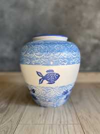 Scheurich amano niebieski wazon morski ryby vintage ceramiczny matowy