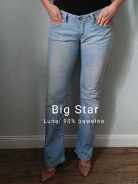 Big Star jeansy damskie jasnoniebieskie z przetarciami proste nogawki