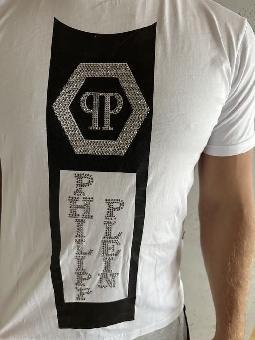 Bialy tshirt męski PP cyrkonie bluzka