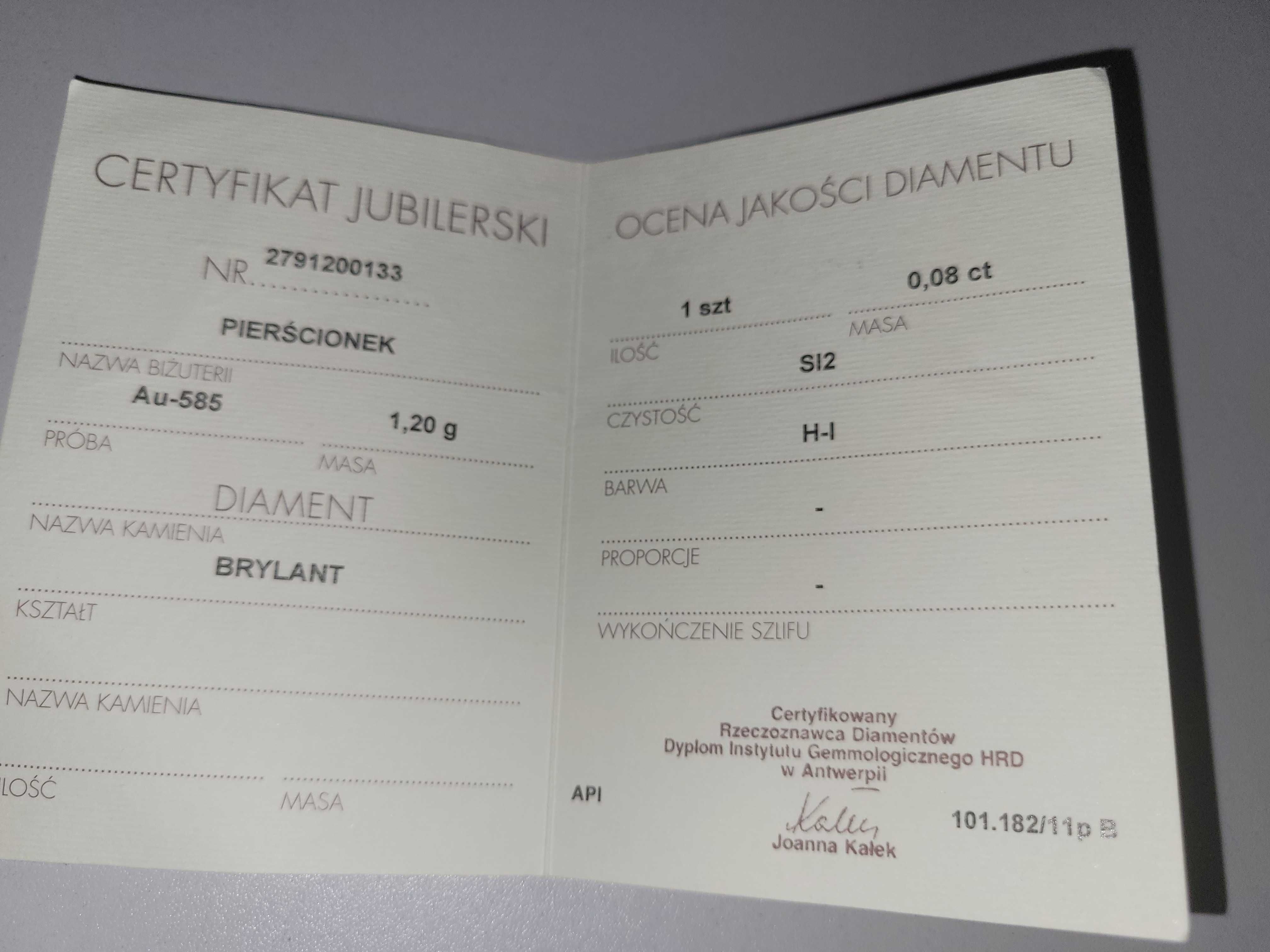 Złoty pierścionek z diamentem - Apart - Skup Wrocław -zaręczynowy