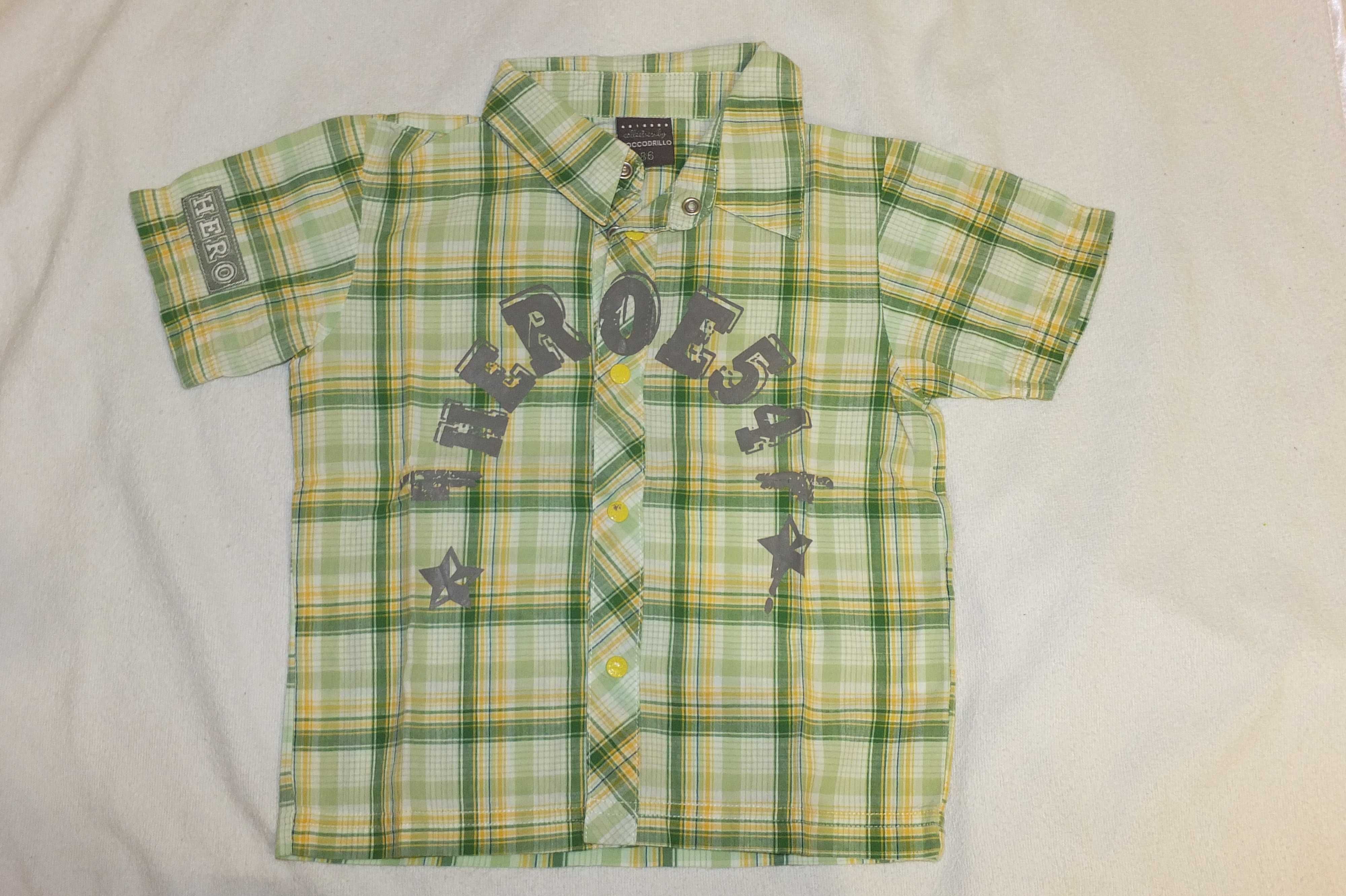 Koszula elegancka szkolna zielona w kratę Coccodrillo 86 krótki rękaw