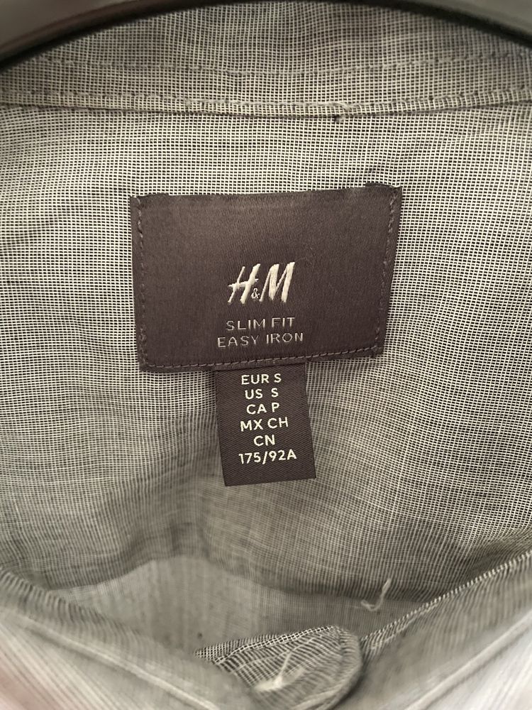 Camisa H&M Slim Fit Easy Iron Tamanho S Cinzenta