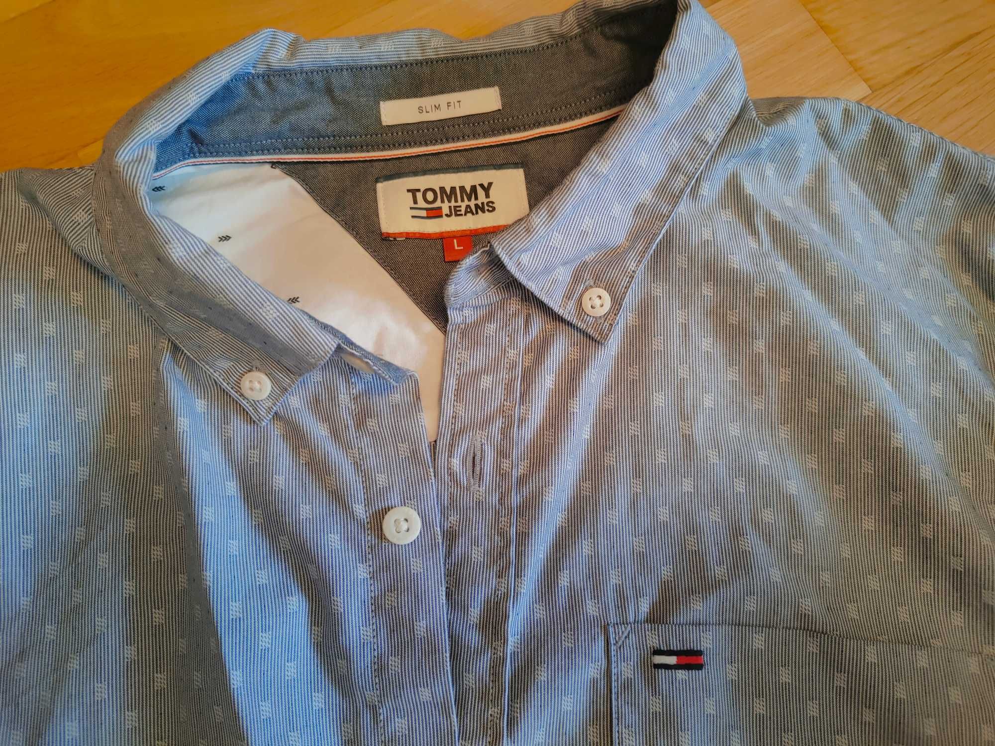 Męska koszula, niebieska Tommy Hilfiger, Oryginalna, casual